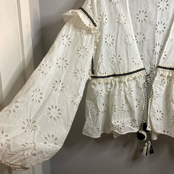 Zara White Eyelet Kimono shrug Top - Boho or Hippie style - small - Picture 11 of 12